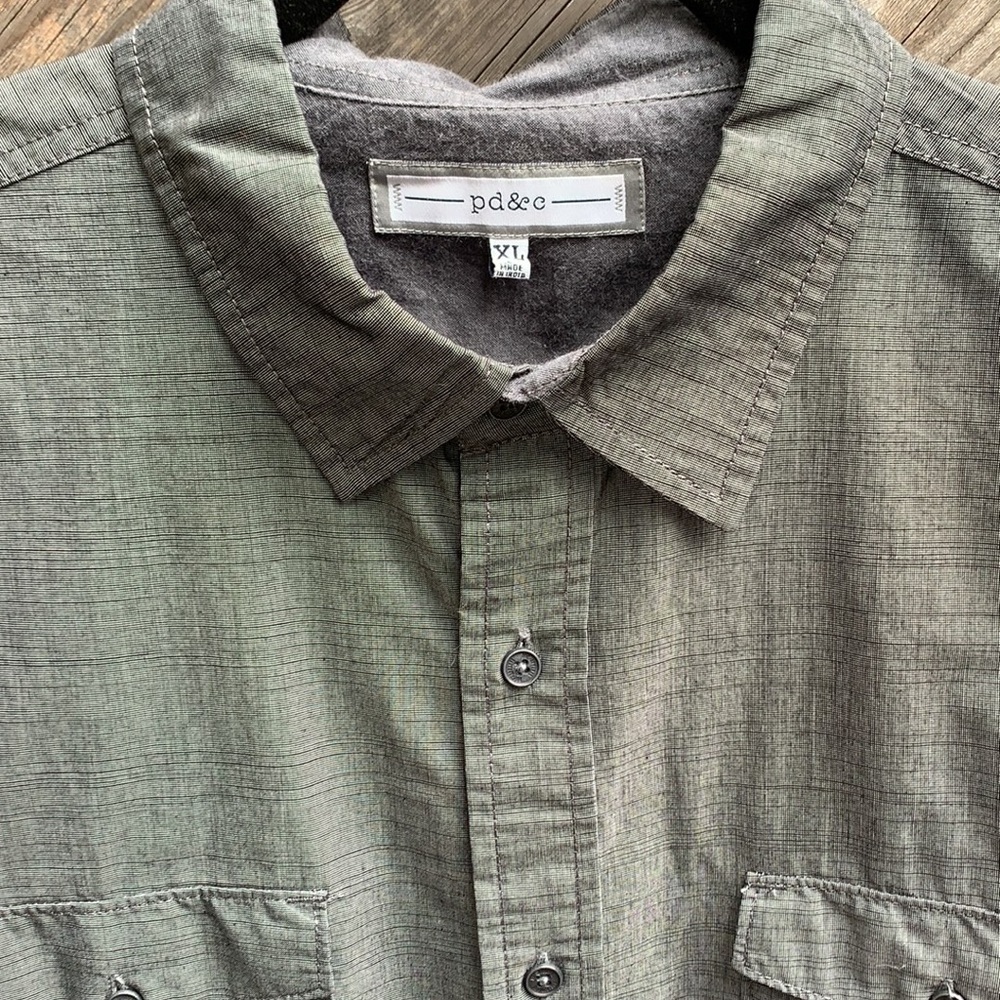 Pd & C Solid Grey Button Down Cotton Blend Shirt - image 4